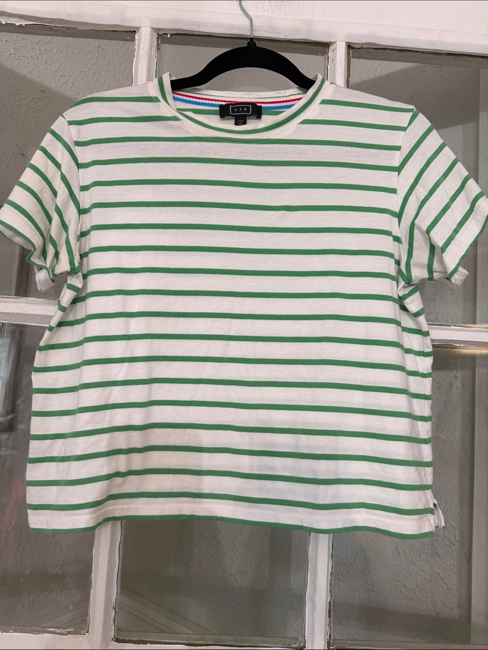 AYR Women's Green & White Striped Crewneck Tee